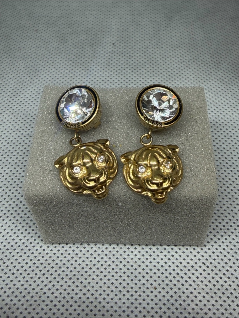 Guess Gold-Tone Crystal Tiger Drop Earrings